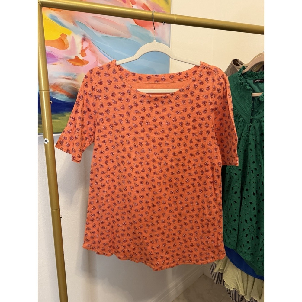 Women's Short Sleeve J. JIll Cotton Rust Orange With Black Shirt Top Blouse